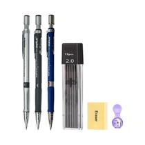 Conjunto De Lápis Mecânico 2.0mm 2B Com Refil De Grafite Preto E Borracha Para Escrita, Esboço E