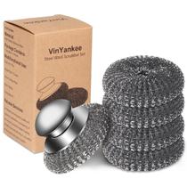 Conjunto de lavador de lã de aço VinYankee com alça, 1 lavador+4 almofadas Conjunto de lavador de lã de aço VinYankee com alça, 1 lavador+4 almofadas