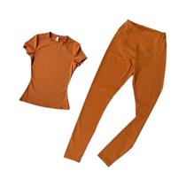 Conjunto De Leggings De Ginástica De Secagem Rápida E Respirável, Top Ativo Slim De Manga Curta E