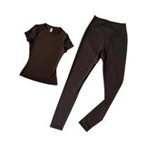 Conjunto De Leggings De Ginástica De Secagem Rápida E Respirável, Top Ativo Slim De Manga Curta E