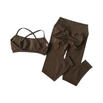 Conjunto De Leggings De Ginástica Sem Costura De Cintura Alta Para Mulheres Com Top De Alças