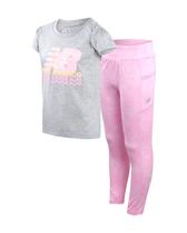 Conjunto de leggings New Balance Girls 7-16, camiseta de manga curta, tamanho 10-12