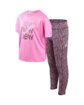 Conjunto de leggings New Balance para meninas de 7 a 8 anos, rosa e preto, 2 peças Conjunto de leggings New Balance para meninas de 7 a 8 anos, rosa e preto, 2 peças