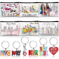 Conjunto de lembranças Landical New York, 6 bolsas de cosméticos, 6 chaveiros femininos