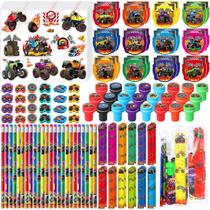 Conjunto de lembrancinhas de festa Cholemy 144 unidades de material escolar Monster Truck Conjunto de lembrancinhas de festa Cholemy 144 unidades de material escolar Monster Truck