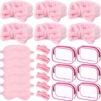 Conjunto de lembrancinhas Hoteam Pink 6 Spa Headband 6 Sleep Eye Mask Conjunto de lembrancinhas Hoteam Pink 6 Spa Headband 6 Sleep Eye Mask