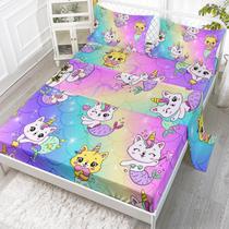 Conjunto de lençóis Axolotl Unicorn Cat Queen com lençol com elástico e fronhas Conjunto de lençóis Axolotl Unicorn Cat Queen com lençol com elástico e fronhas