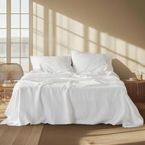 Conjunto de lençóis Bedsure, linho, algodão, king size, branco puro, 4 peças