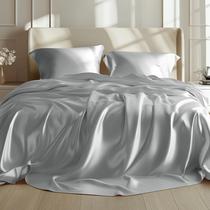 Conjunto de Lençóis Bedsure Satin California King - 4 Peças - Cinza Prata Conjunto de Lençóis Bedsure Satin California King - 4 Peças - Cinza Prata