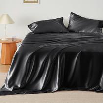 Conjunto de lençóis Bedsure Satin King Size Preto 4 peças
