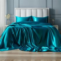 Conjunto de lençóis Bedsure Satin King Size Teal 4 peças