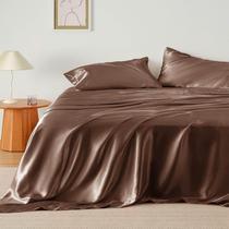 Conjunto de Lençóis Bedsure Satin Queen - 4 Peças - Cor Café
