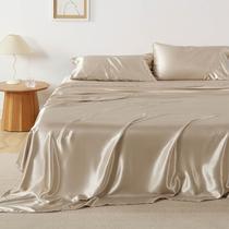 Conjunto de lençóis Bedsure Satin Queen Size Khaki 4 peças