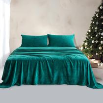 Conjunto de lençóis Best Season Velvet Plush, tamanho completo, verde, 4 peças