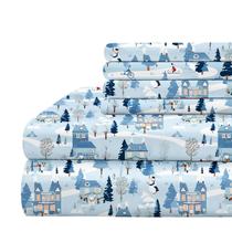 Conjunto de lençóis BYSURE King Size de 6 peças com estampa de boneco de neve, bolso profundo de 15 cm
