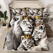 Conjunto de lençóis com elástico Manfei Lion Family Queen Size com 2 fronhas