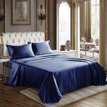 Conjunto de lençóis CozyLux Satin King Size azul marinho 4 peças