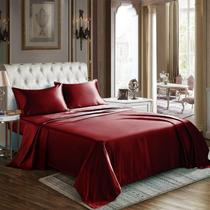 Conjunto de lençóis CozyLux Satin King Size Burgundy 4 peças