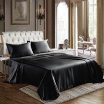 Conjunto de lençóis CozyLux Satin Queen Size 4 peças pretas