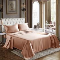 Conjunto de lençóis CozyLux Satin Queen Size Salmon Pink 4 peças