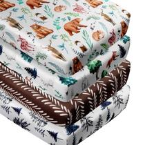Conjunto de lençóis de berço ajustados, pacote com 4 unidades Woodland Forest Animals Conjunto de lençóis de berço ajustados, pacote com 4 unidades Woodland Forest Animals