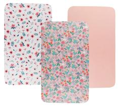 Conjunto de lençóis de berço Tontukatu 81x48 cm, pacote com 3, rosa floral Conjunto de lençóis de berço Tontukatu 81x48 cm, pacote com 3, rosa floral