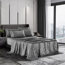 Conjunto de lençóis de cama AiMay Satin Italian Style 6 peças Queen Grey Conjunto de lençóis de cama AiMay Satin Italian Style 6 peças Queen Grey