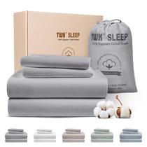 Conjunto de lençóis de cama TWK 1200 TC de algodão egípcio cinza King