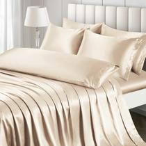 Conjunto de lençóis de cetim Ersmak King Size Luxury Silky Beige 7 peças