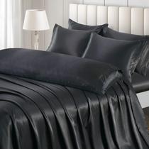 Conjunto de lençóis de cetim Ersmak Queen Size com 7 peças - preto