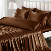 Conjunto de lençóis de cetim Ersmak Queen Size Luxury Silky Brown 7 peças