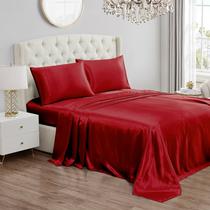 Conjunto de lençóis de cetim Juicy Couture Queen Size Red 4 peças Conjunto de lençóis de cetim Juicy Couture Queen Size Red 4 peças
