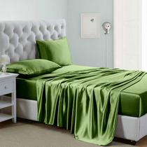 Conjunto de lençóis de cetim Lanest Housing Silk Satin Queen Sage Green Conjunto de lençóis de cetim Lanest Housing Silk Satin Queen Sage Green