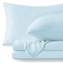 Conjunto de lençóis de flanela BEDELITE Queen Size Blue Fleece 4 peças Conjunto de lençóis de flanela BEDELITE Queen Size Blue Fleece 4 peças