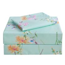 Conjunto de lençóis de microfibra de tamanho duplo com estampa floral verde JSD