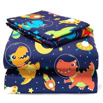 Conjunto de lençóis duplos Joiedomi Space Dinosaur Microfiber 3 unidades