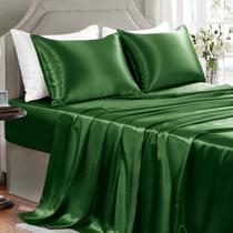 Conjunto de lençóis GOLAL Satin Silk, tamanho completo, 4 peças, verde escuro