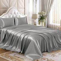 Conjunto de lençóis Homiest Satin Luxury Silky 4 peças Queen Light Grey Conjunto de lençóis Homiest Satin Luxury Silky 4 peças Queen Light Grey