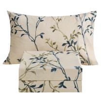 Conjunto de lençóis JSD Beige Leaves Print em microfibra de tamanho duplo, 3 peças