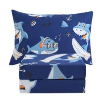 Conjunto de lençóis JSD Blue Shark Surfing Kids Twin Size 3 peças