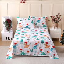 Conjunto de lençóis JSD Dinosaur Kids Christmas em tamanho real, 4 peças