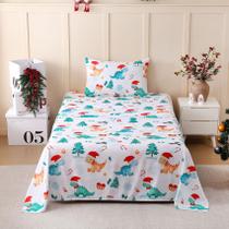 Conjunto de lençóis JSD Dinosaur Kids Christmas Twin Size 3 peças