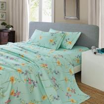 Conjunto de lençóis JSD Green Floral King Size Microfiber 4 peças