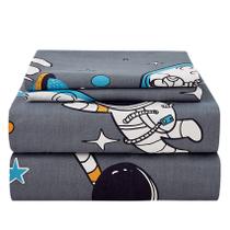 Conjunto de lençóis JSD Grey Astronaut Kids, tamanho completo, 4 peças de microfibra