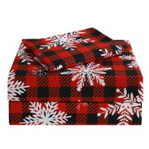 Conjunto de lençóis JSD Red Buffalo Plaid Snowflakes Twin Size 3 peças