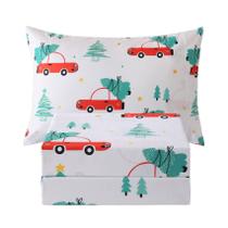 Conjunto de lençóis JSD Red Cars Christmas Kids Twin Size 3 peças
