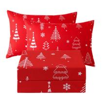 Conjunto de lençóis JSD Red Christmas Tree Kids, tamanho completo, 4 peças