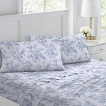 Conjunto de Lençóis King Laura Ashley Vanessa Blue - Flanela de Algodão