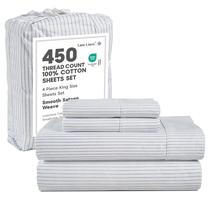 Conjunto de lençóis LANE LINEN King 450TC 100% algodão com listras de cetim