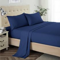 Conjunto de lençóis Lanest Housing Twin XL 2400TC Microfibra Azul Marinho